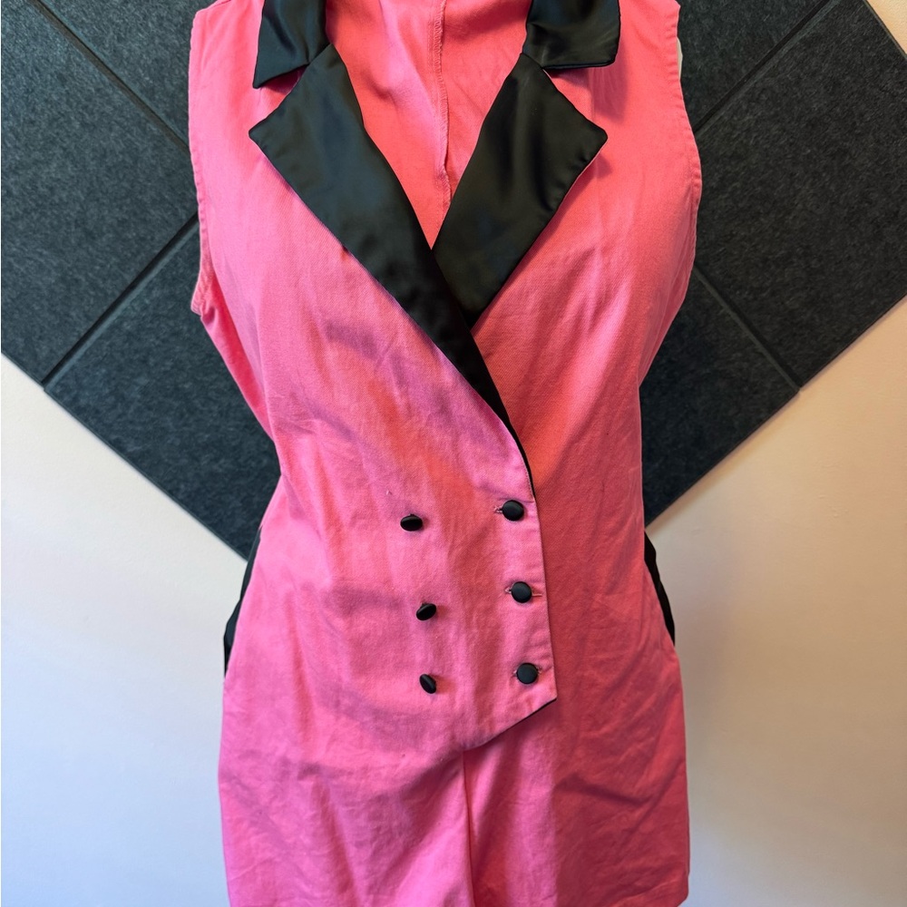 Pink and Black Double-Breasted Romper with Contrasting Lapels by GEM
